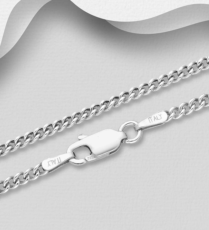 Hopeinen riipusketju, Silver Rhodium Curb Chain 50cm -panssariketju