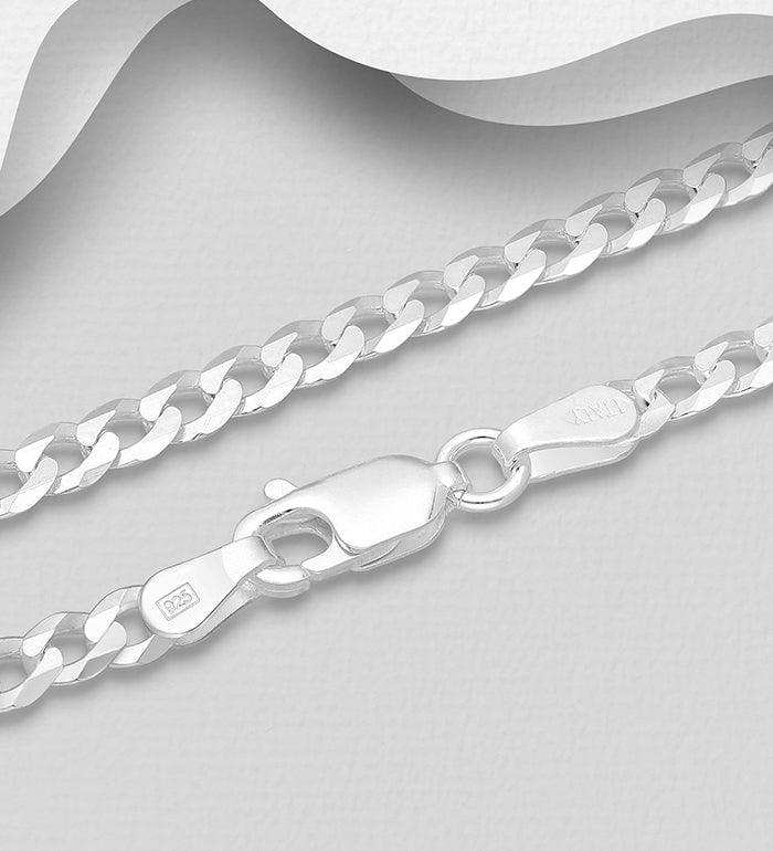 Silver pendant chain, 3mm Rhodium Curb Chain 50cm -armor chain