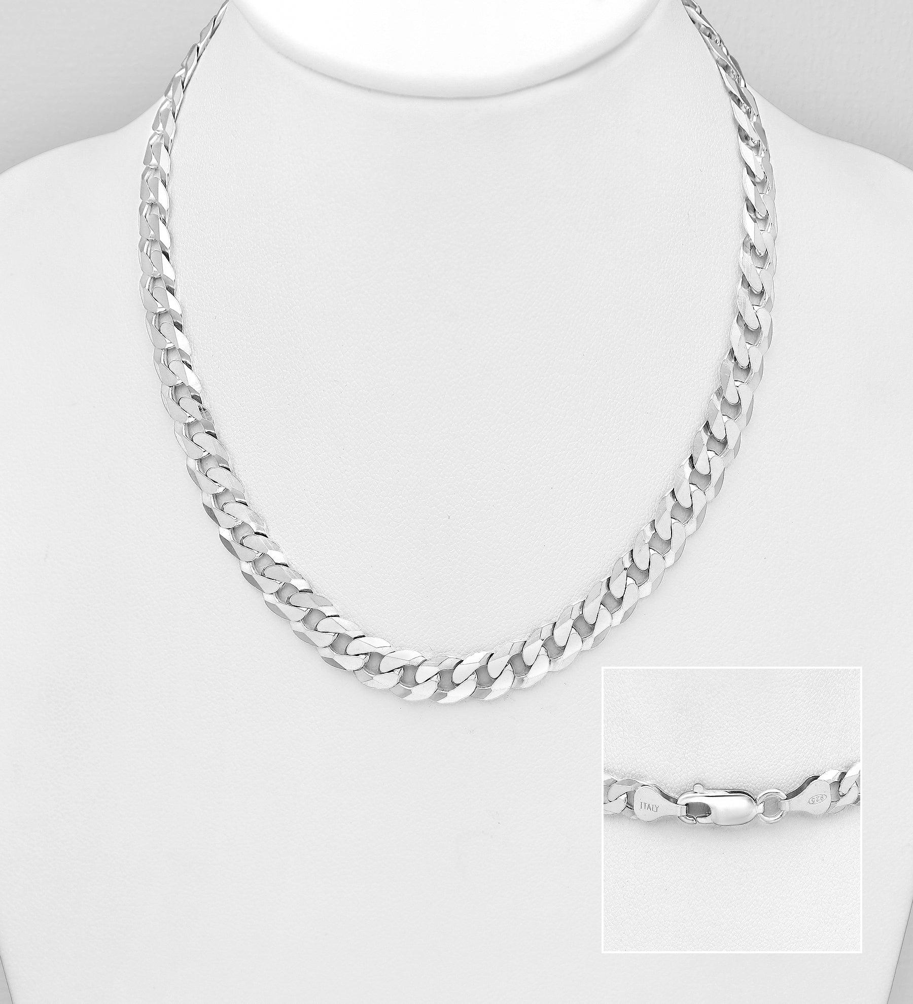 Hopeaketju, 7mm Silver Rhodium Curb Chain 55cm -panssariketju