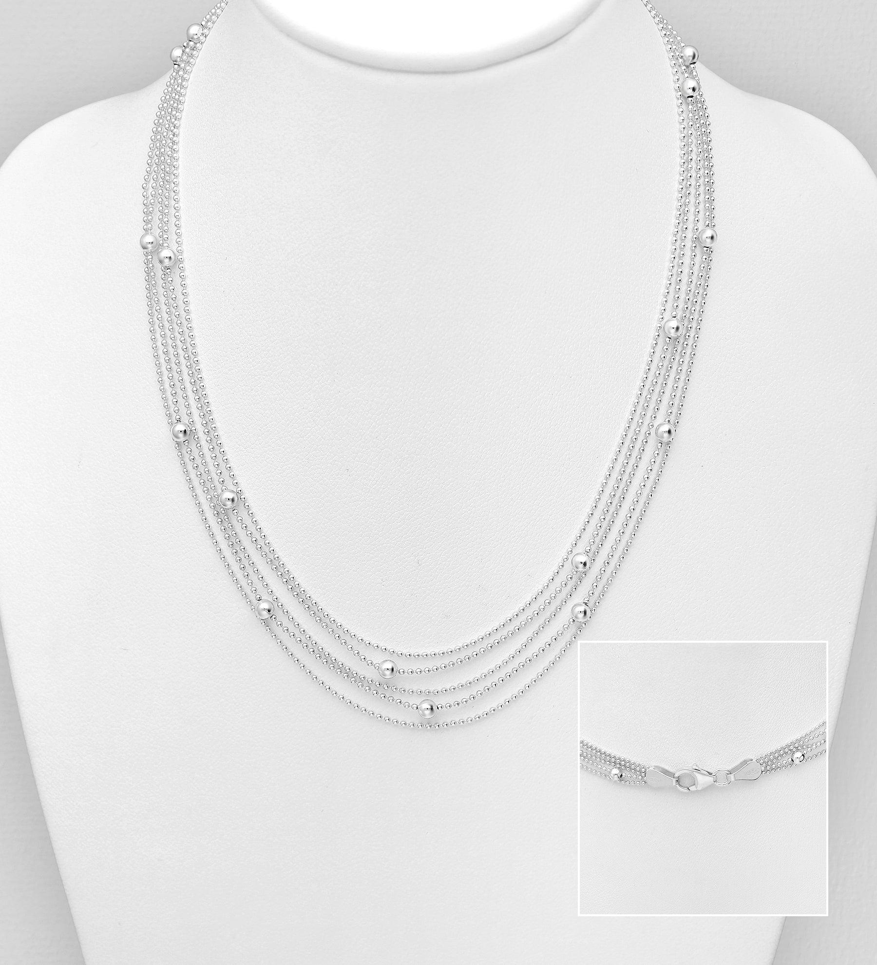 Silver necklace, PREMIUM COLLECTION|Multi Layered Necklace with Beads