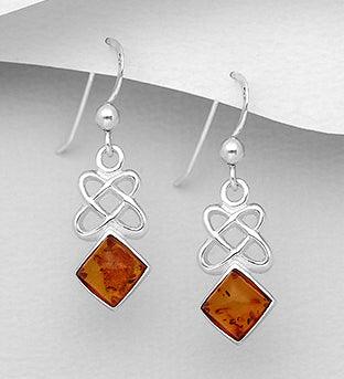 Hopeakorvakorut, PREMIUM COLLECTION|Celtic Rhombus Earrings with Amber