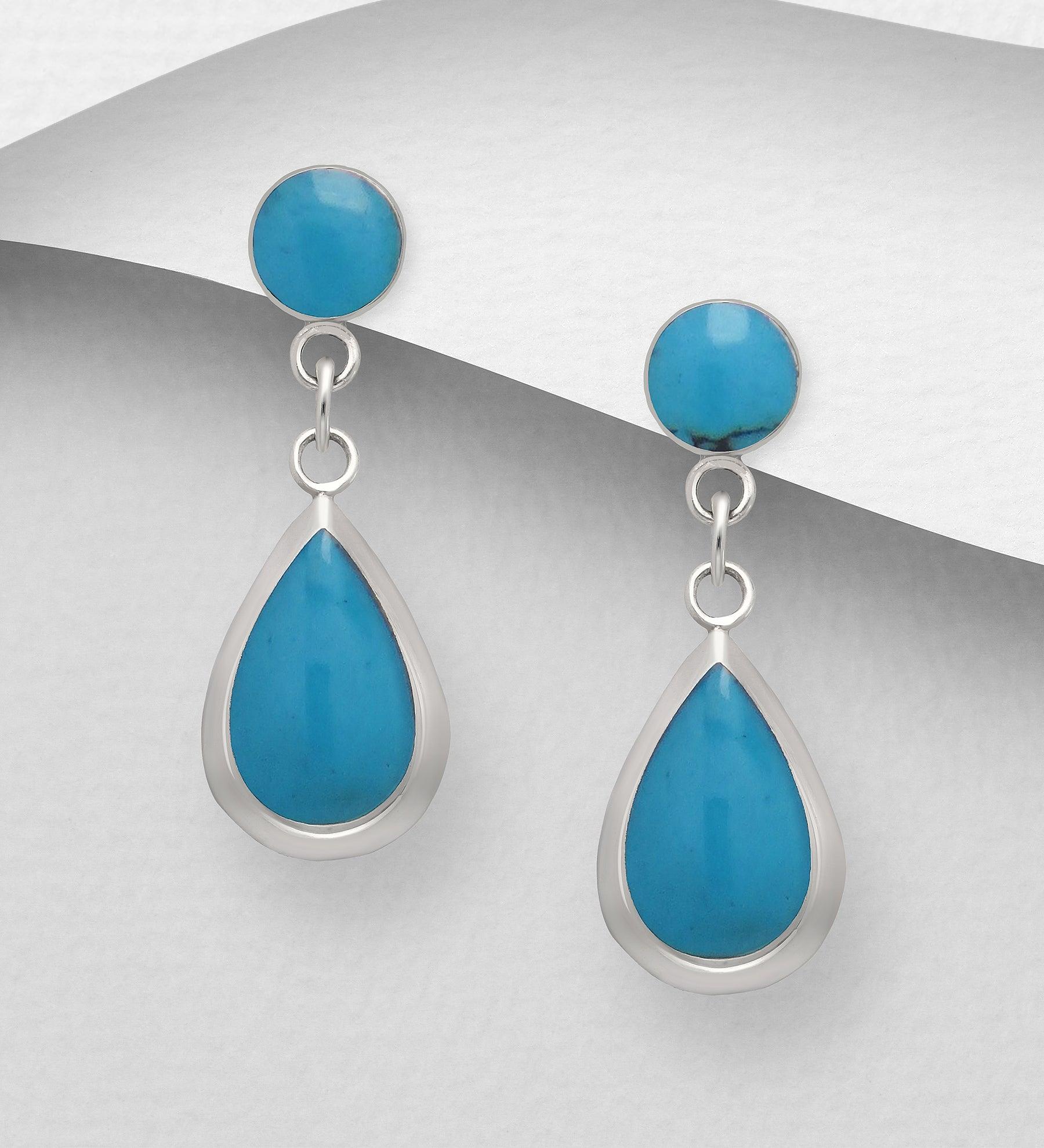 Silver earrings, PREMIUM COLLECTION|Teardrop Push Earrings in Sky Blue