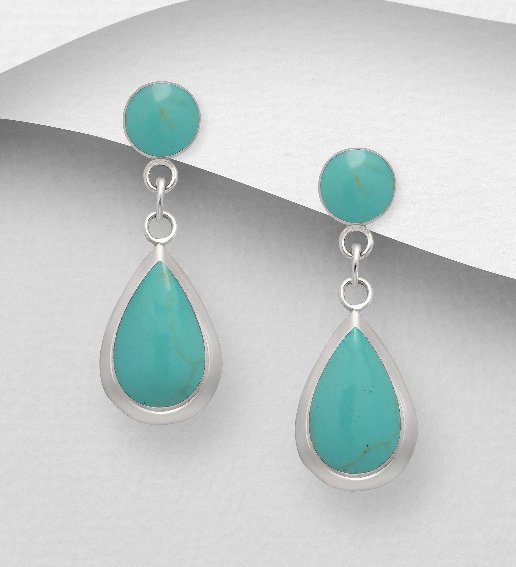 Silver earrings, PREMIUM COLLECTION|Teardrop Push Earrings in Turqoise