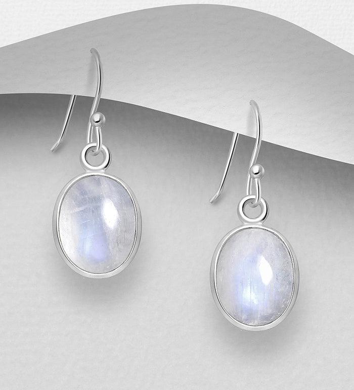 Hopeakorvakorut, PREMIUM COLLECTION|Oval Earrings with Moonstones