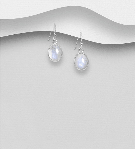 Hopeakorvakorut, PREMIUM COLLECTION|Oval Earrings with Moonstones