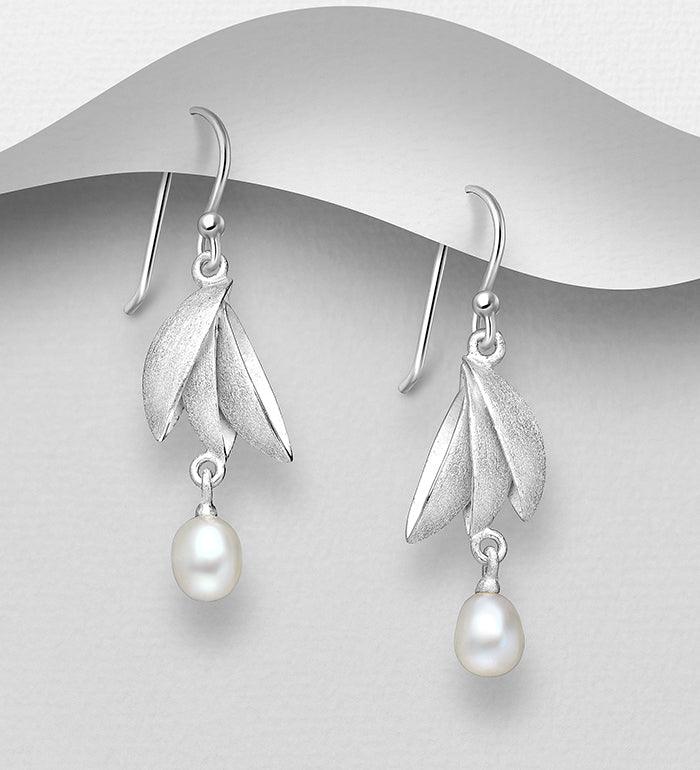 Silver earrings, PREMIUM COLLECTION|Matte Leafs with Freshwaterpearls