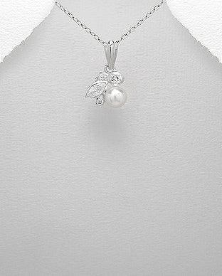 Silver pendant, PREMIUM COLLECTION|Pearl and Zirconia Pendant