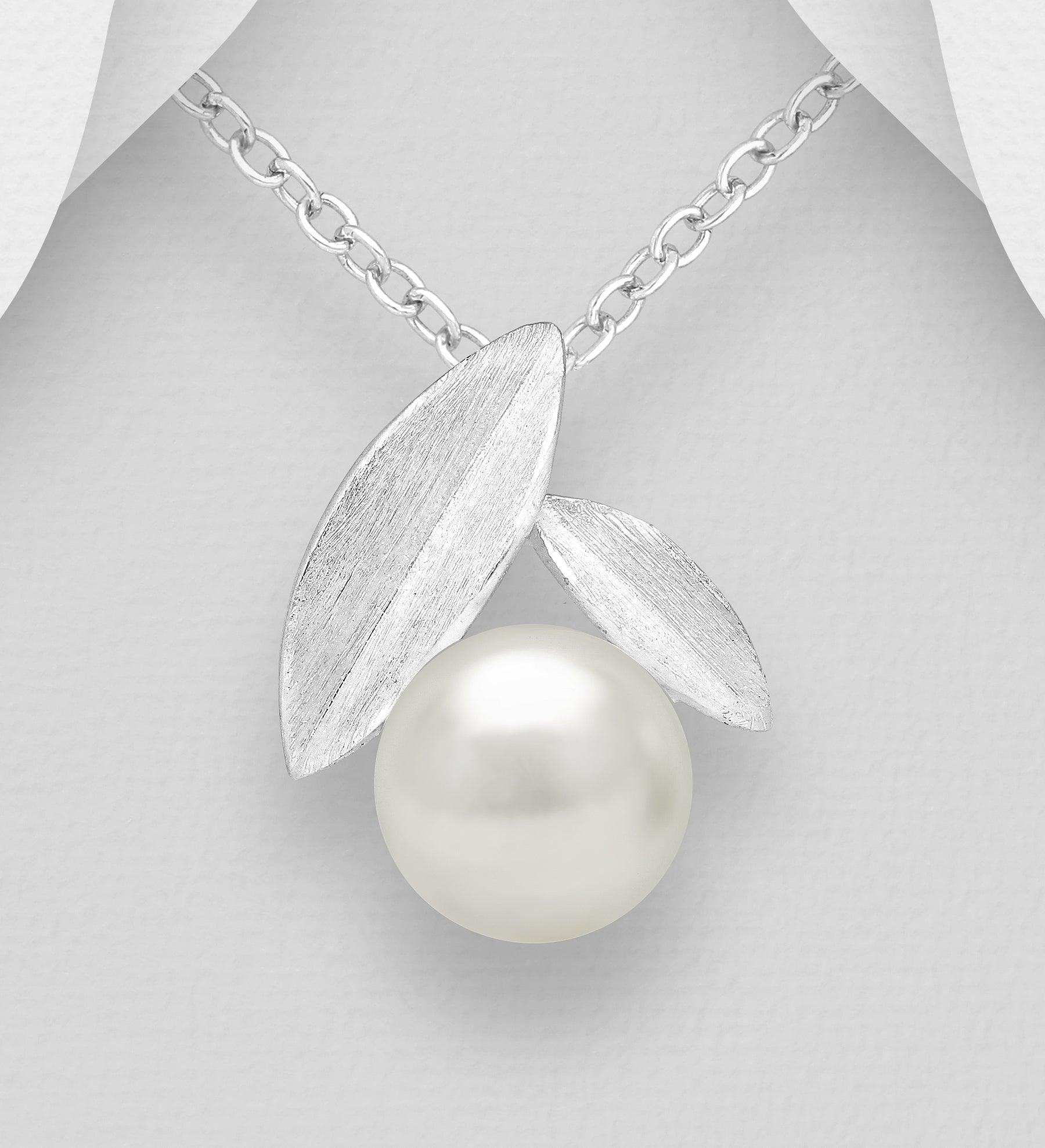 Silver pendant, PREMIUM COLLECTION|Leafs Pearl Pendant