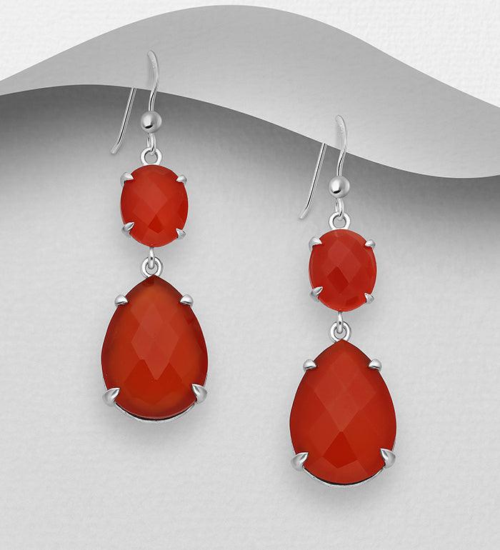 Silver earrings, PREMIUM COLLECTION|Teardrop Earrings with Red Onyx