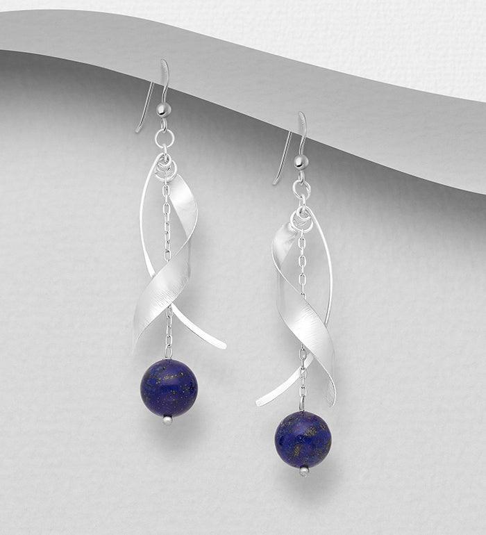 Silver earrings, PREMIUM COLLECTION|Twist Earrings with Lapis Lazuli