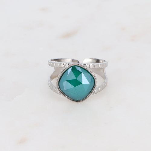 Ring, BOHM PARIS|Bague Léa rhodium avec crystal royal green