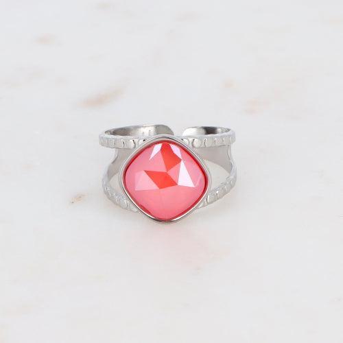 Ring, BOHM PARIS|Bague Léa rhodium avec crystal light coral