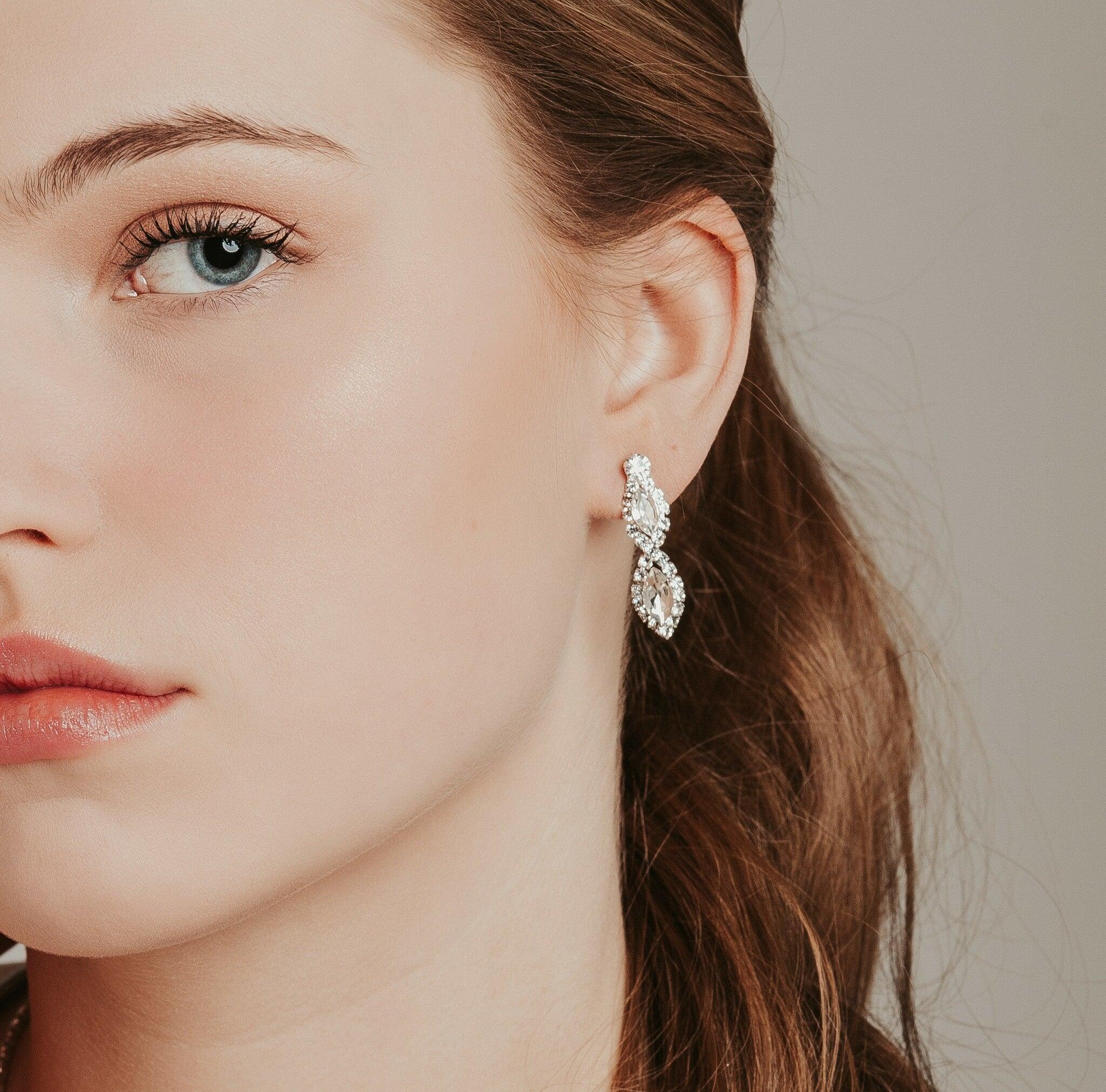 Rhinestone earrings, ROMANCE|Phillippa Earrings in Silver