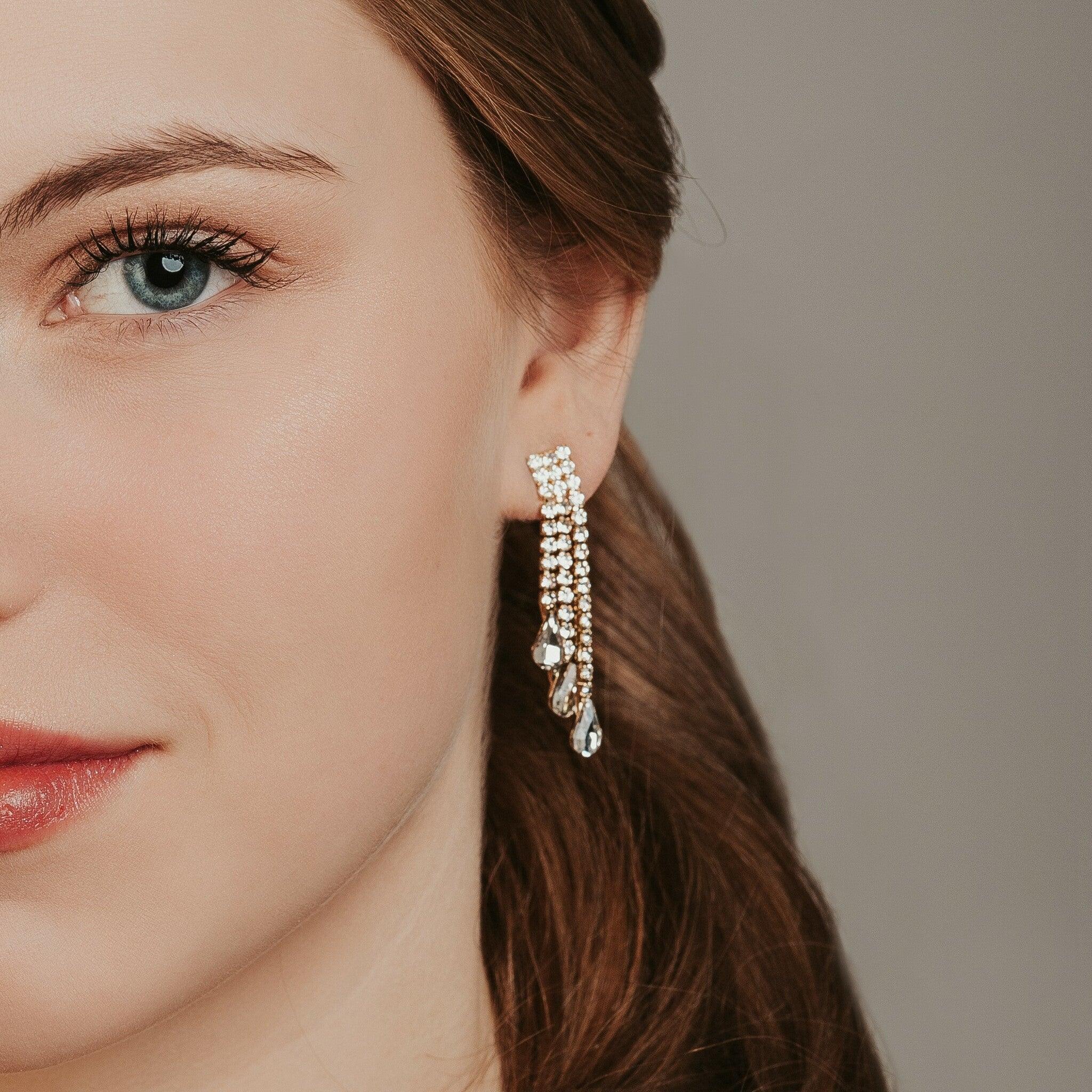 Rhinestone earrings, ROMANCE|Adele Earrings in Gold