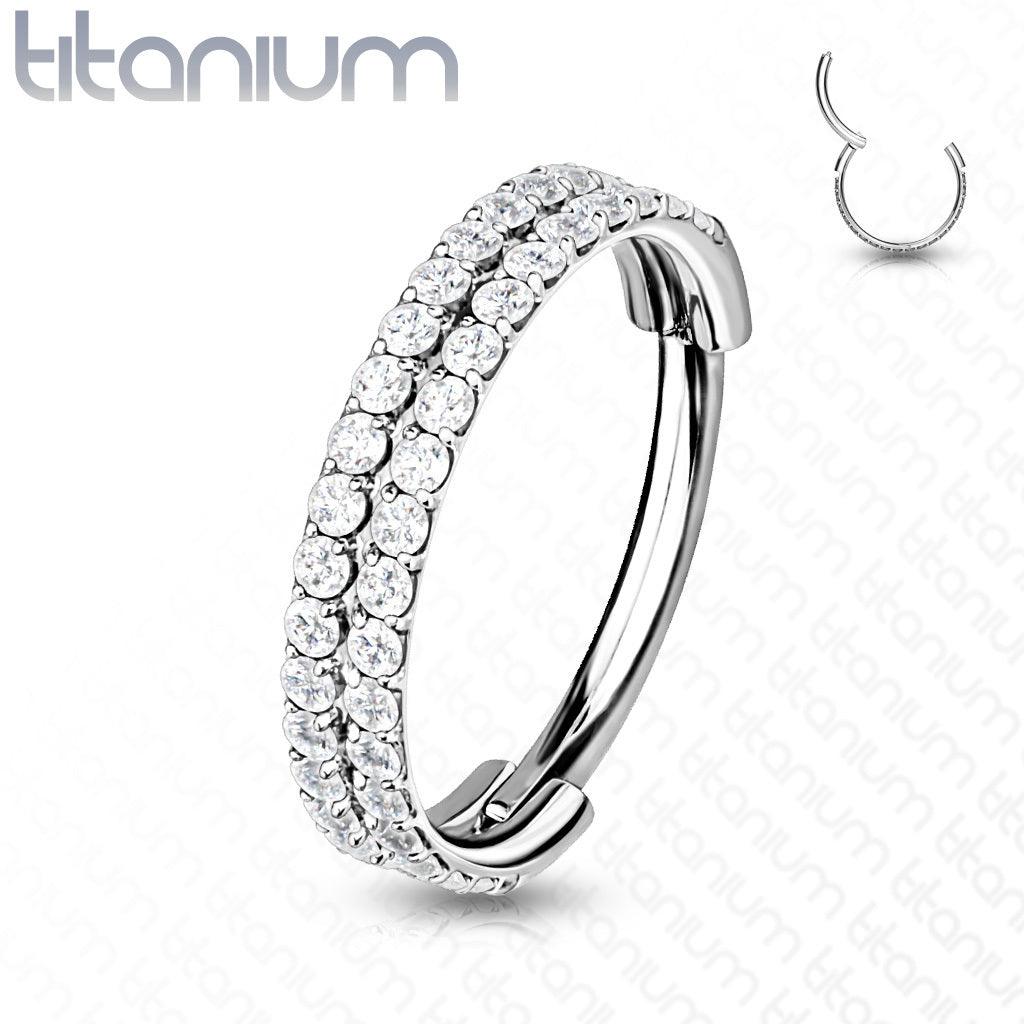 Piercing ring, Implant Grade Titanium Outward Facing Double-Lined CZ