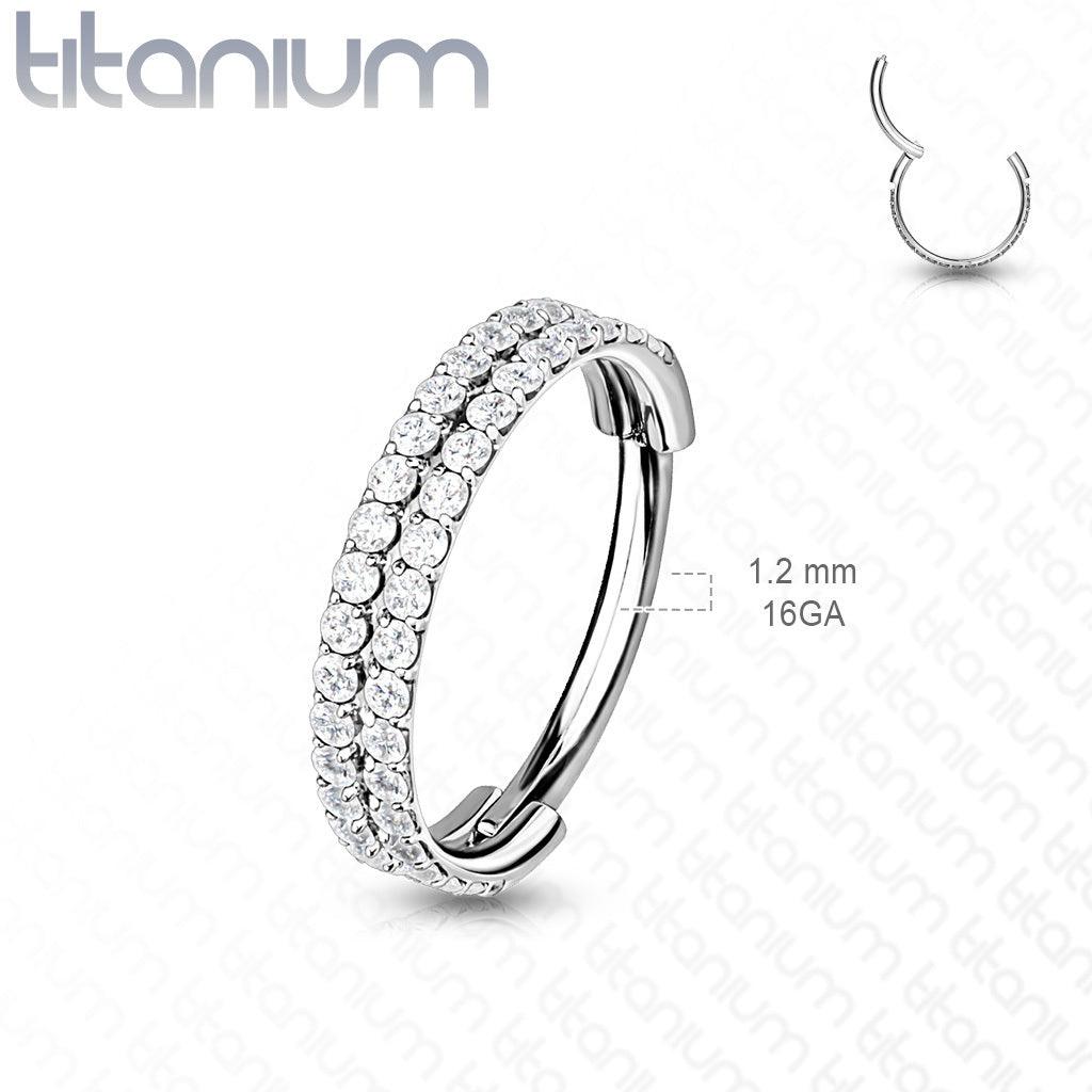 Piercing ring, Implant Grade Titanium Outward Facing Double-Lined CZ