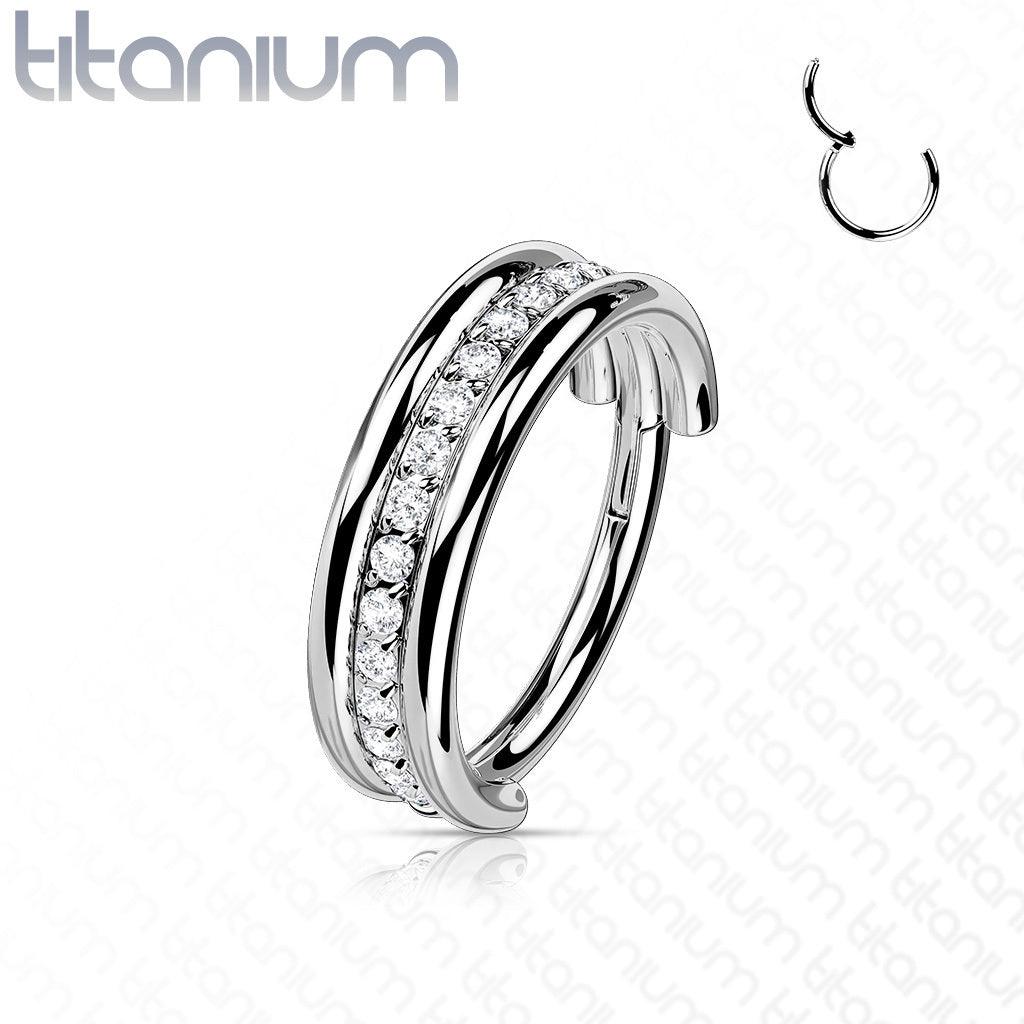 Piercing Ring, Titanium Outward Facing CZ Line