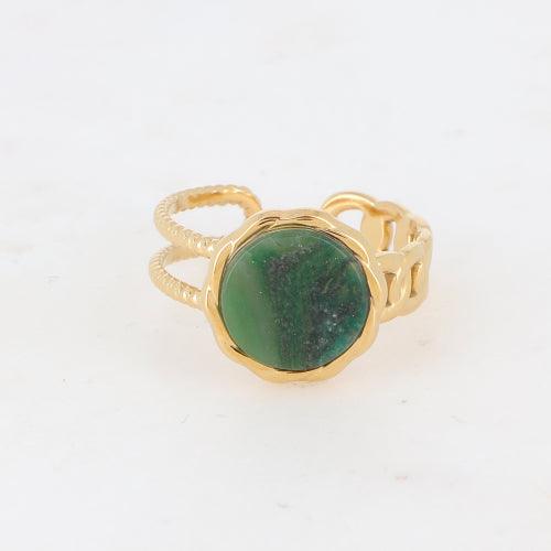 Ring, BOHM PARIS|Bague Luce -dorée avec Jaspe vert