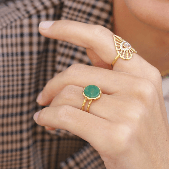 Ring, BOHM PARIS|Bague Luce -dorée avec Jaspe vert