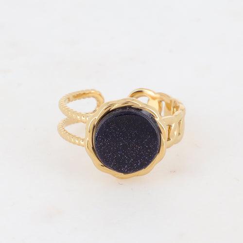 Ring, BOHM PARIS|Bague Luce -dorée avec pierre de sable bleu