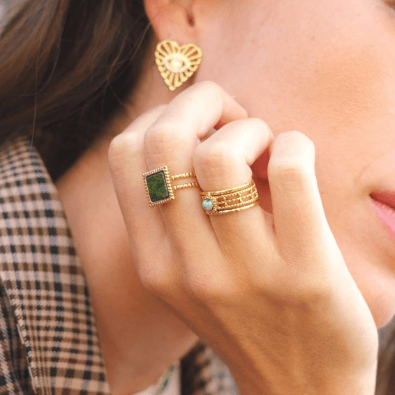 Ring, BOHM PARIS|Bague Maude -dorée avec Jaspe vert