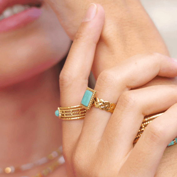 Ring, BOHM PARIS|Bague Maude -dorée avec amazonite