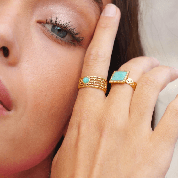 Ring, BOHM PARIS|Bague Anaïs -dorée avec amazonite