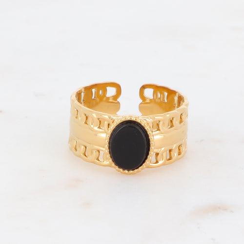 Ring, BOHM PARIS|Bague Maillée -dorée with onyx