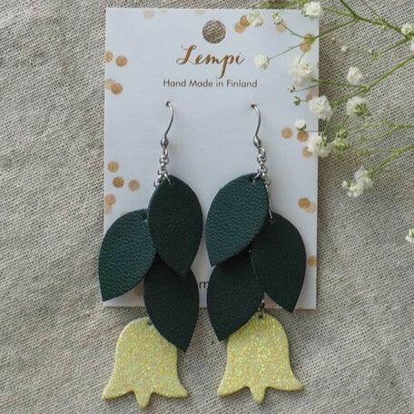 LEMPI earrings, Frida (green, light yellow glitter)