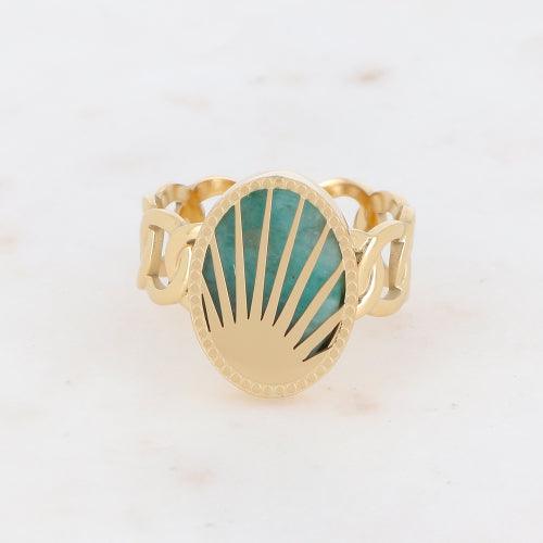 Ring, BOHM PARIS|Bague Ovale-dorée avec amazonite