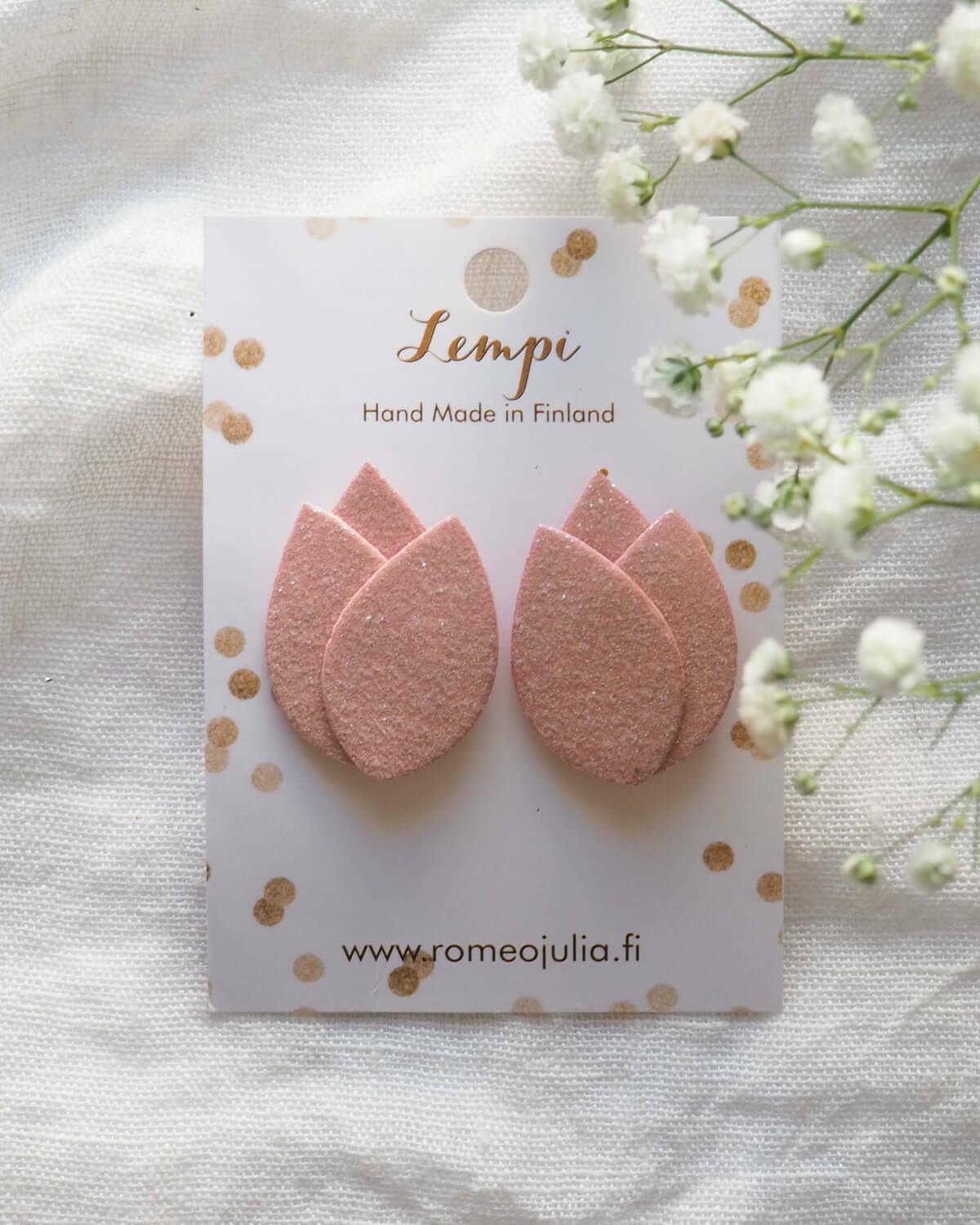 LEMPI earrings, Tulip (pink glitter)