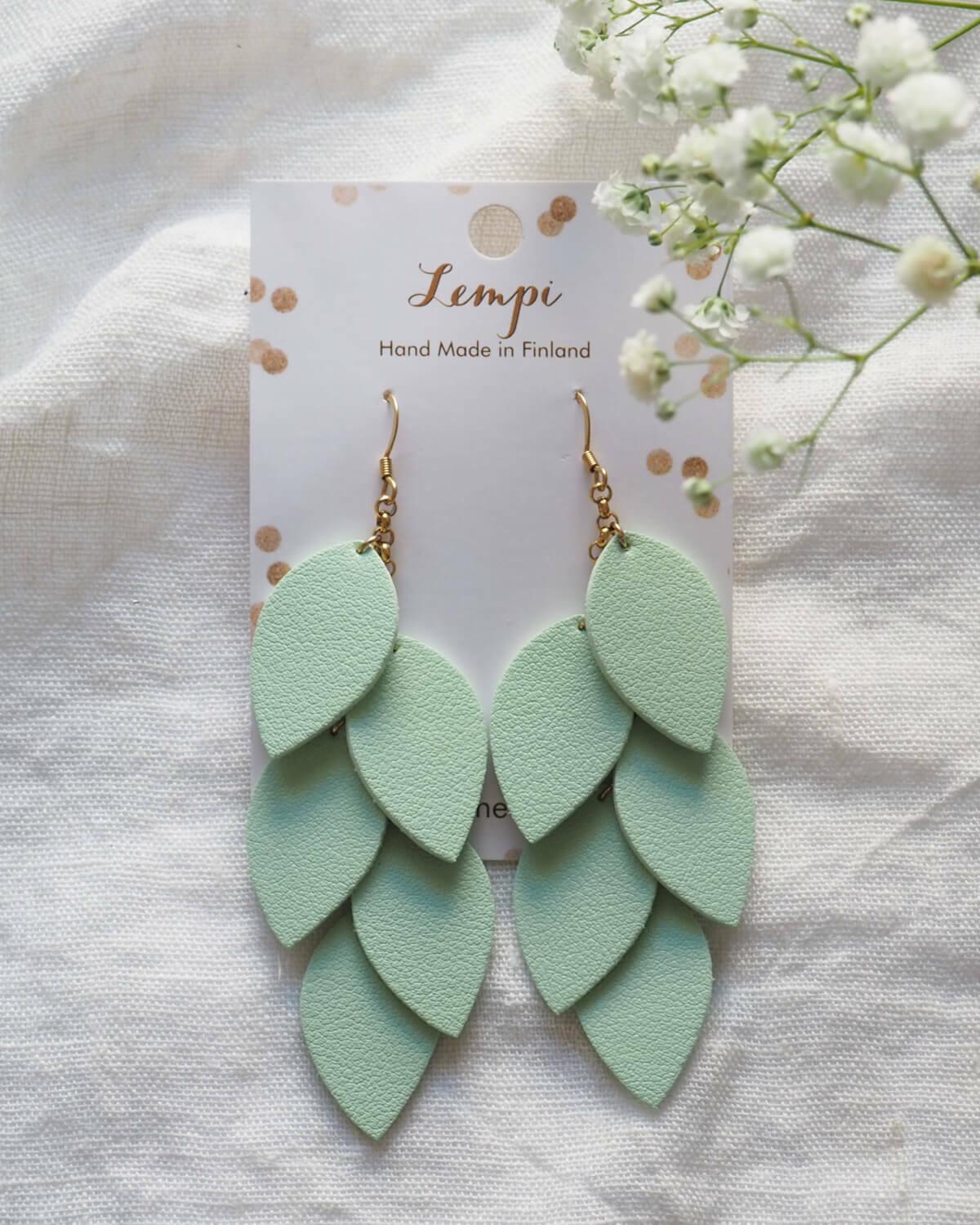 LEMPI earrings, Grain (mint green/steel or gold)