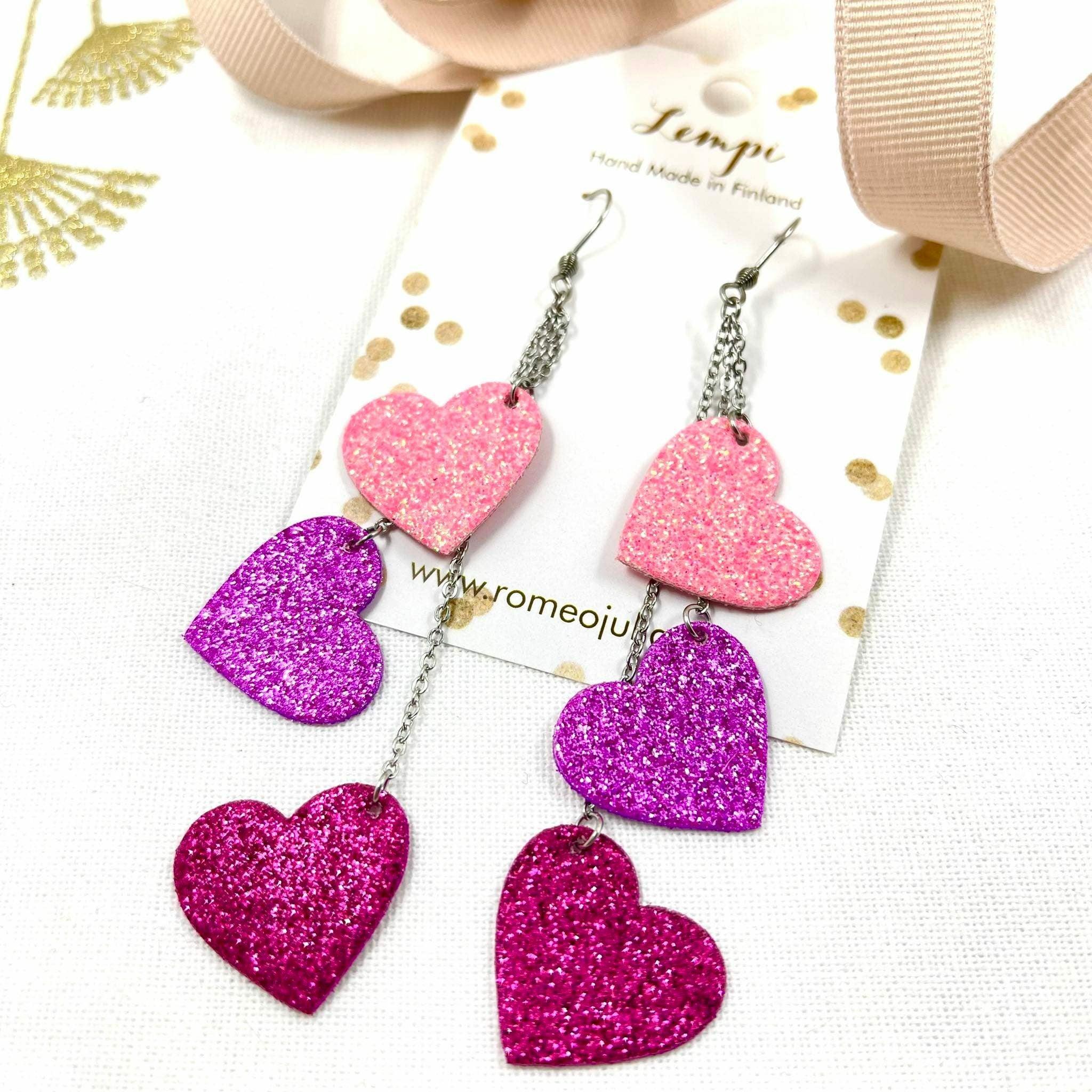 LEMPI earrings, Lempi (3-piece, three-tone pink glitter)