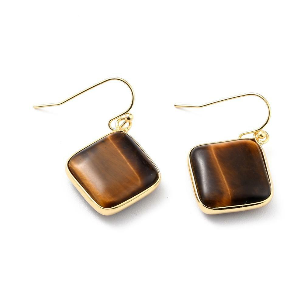 Earrings, NATURE COLLECTION|Tiger Eye Earrings with Gold Details