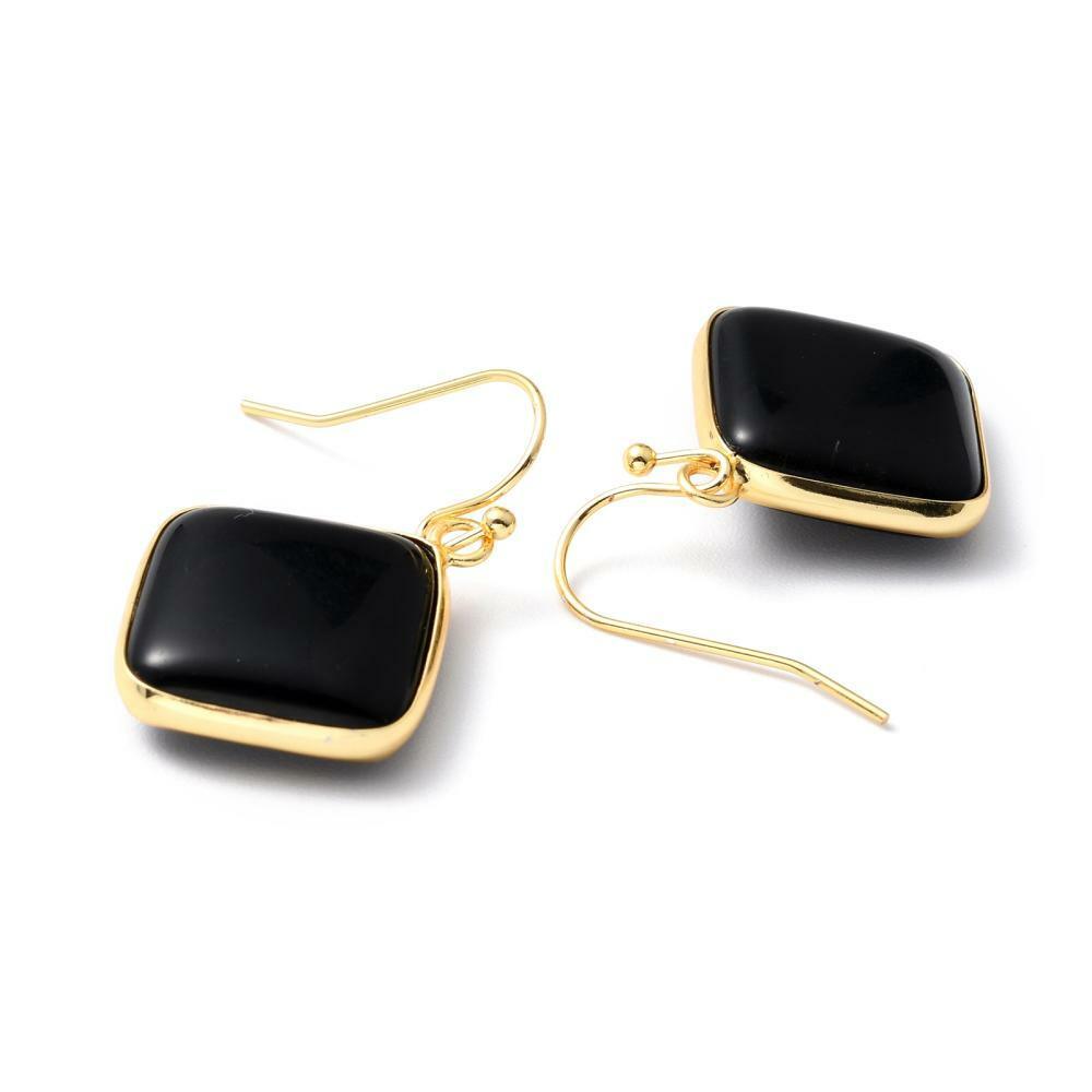 Earrings, NATURE COLLECTION|Black Agate Earrings with Gold Details