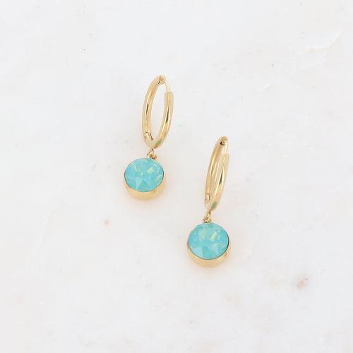 Earrings, BOHM PARIS|Boucles Silas avec crystal mint opal -dore