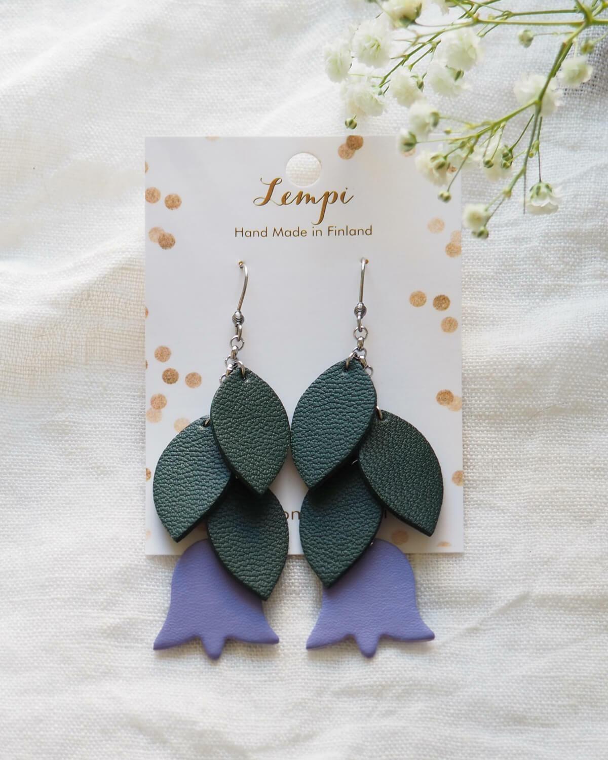 LEMPI earrings, Frida (green, dark lavender)