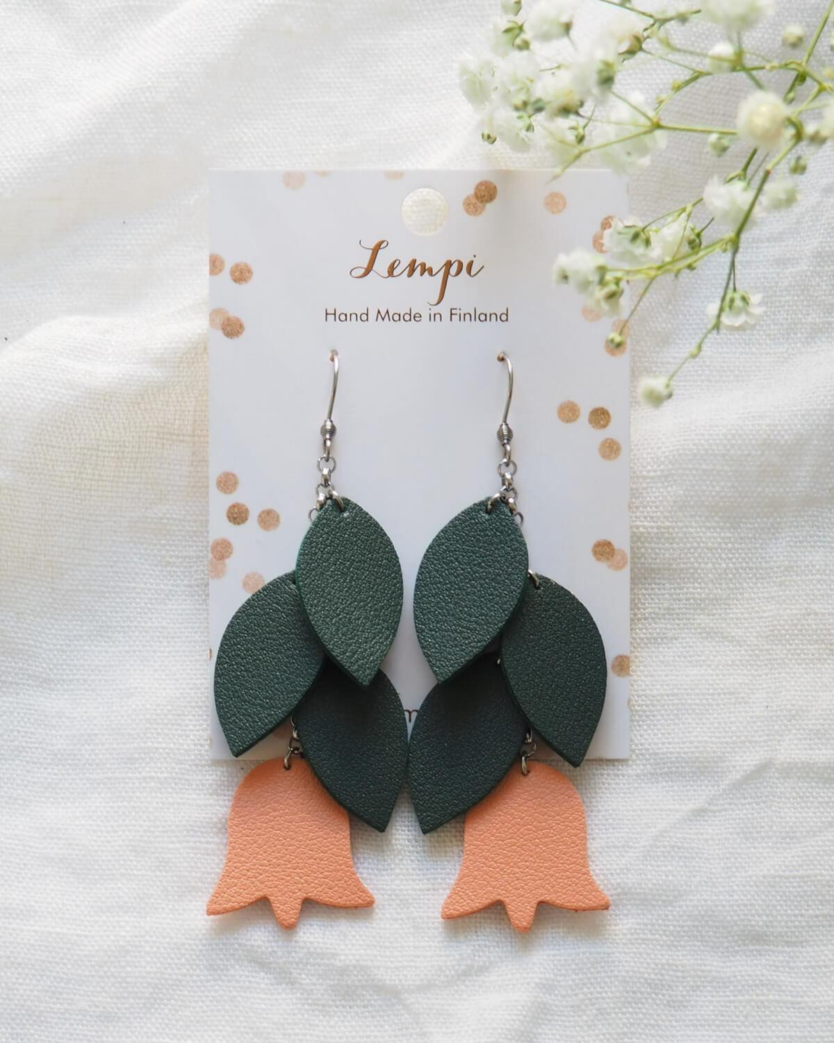 LEMPI earrings, Frida (green, peach)