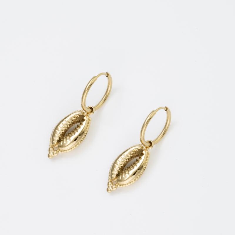 Surgical steel rings, FRENCH RIVIERA|Steel Hoops with Seashell in Gold