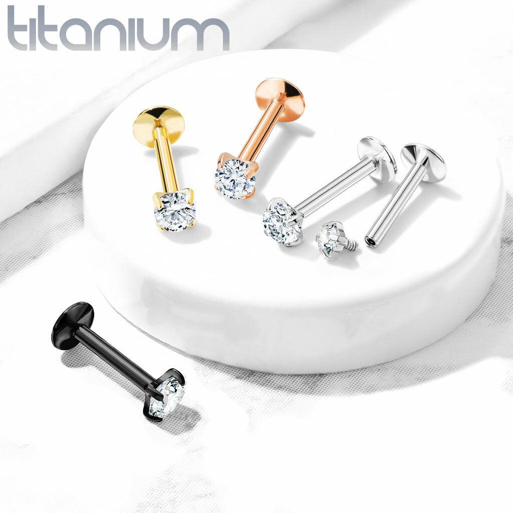 Cartilage jewelry/tragus jewelry, Titanium Round CZ in Black