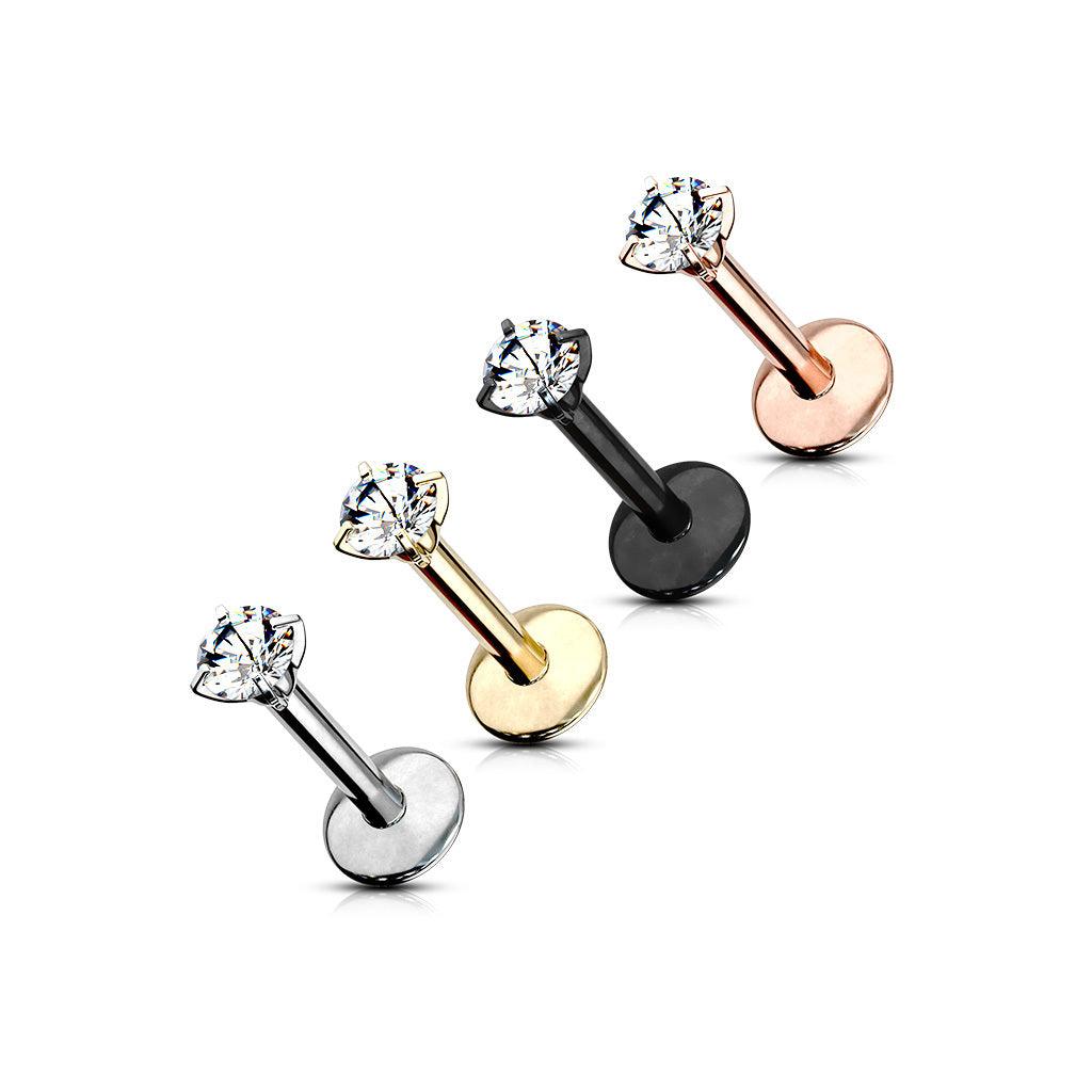 Cartilage jewelry/tragus jewelry, Titanium Round CZ in Black