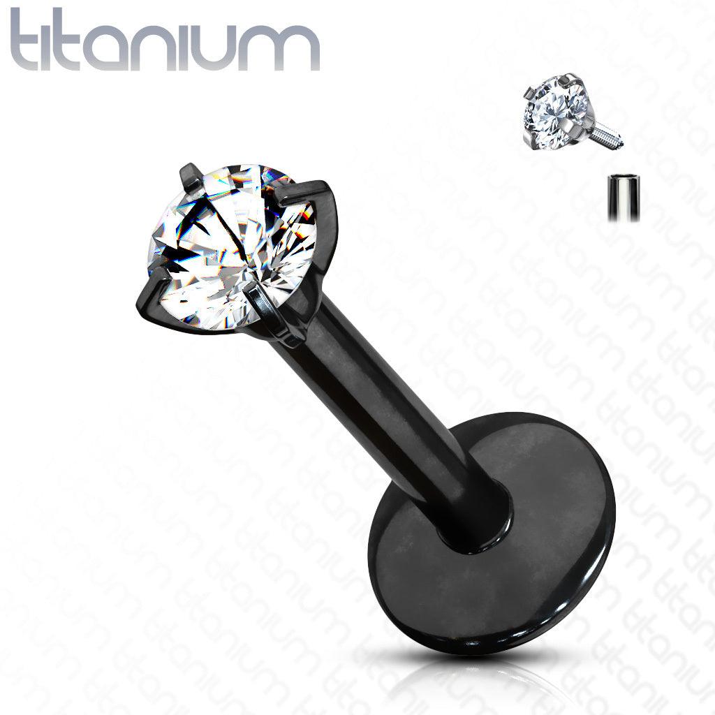 Cartilage jewelry/tragus jewelry, Titanium Round CZ in Black