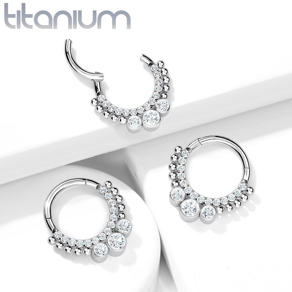 Piercing Ring, Implant Grade Titanium CZ 3 Bezel Set Front Hoop