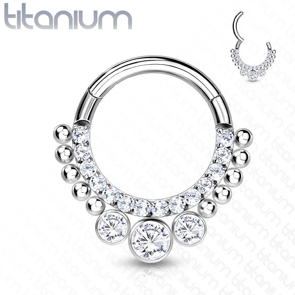 Piercing Ring, Implant Grade Titanium CZ 3 Bezel Set Front Hoop