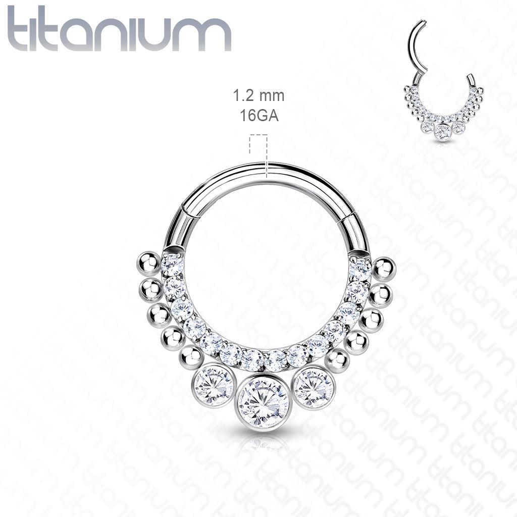 Piercing Ring, Implant Grade Titanium CZ 3 Bezel Set Front Hoop