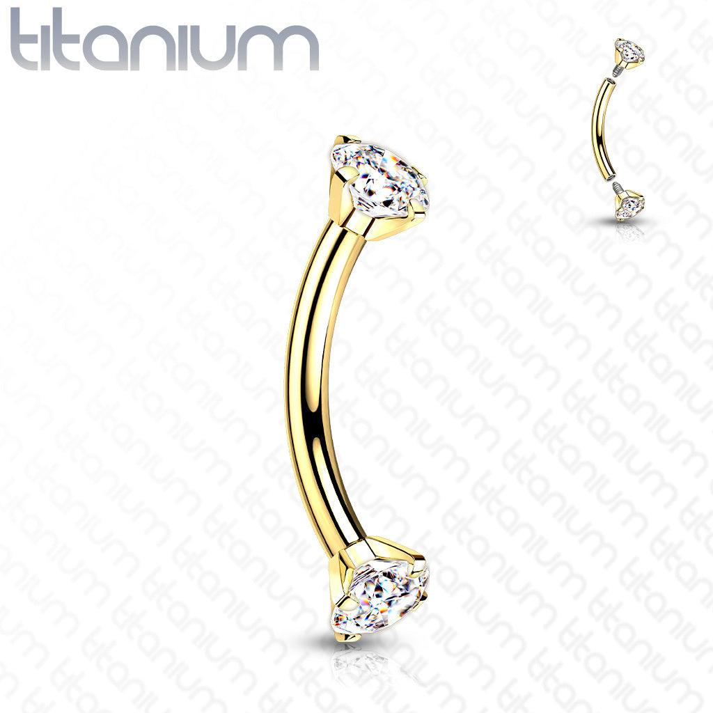 Bananabell/curved pin 1.2mm|Titanium CZ Curved Barbell in Gold