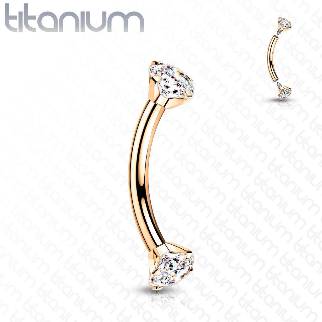 Bananabell/curved barbell 1.2mm|Titanium CZ Curved Barbell in Rosegold