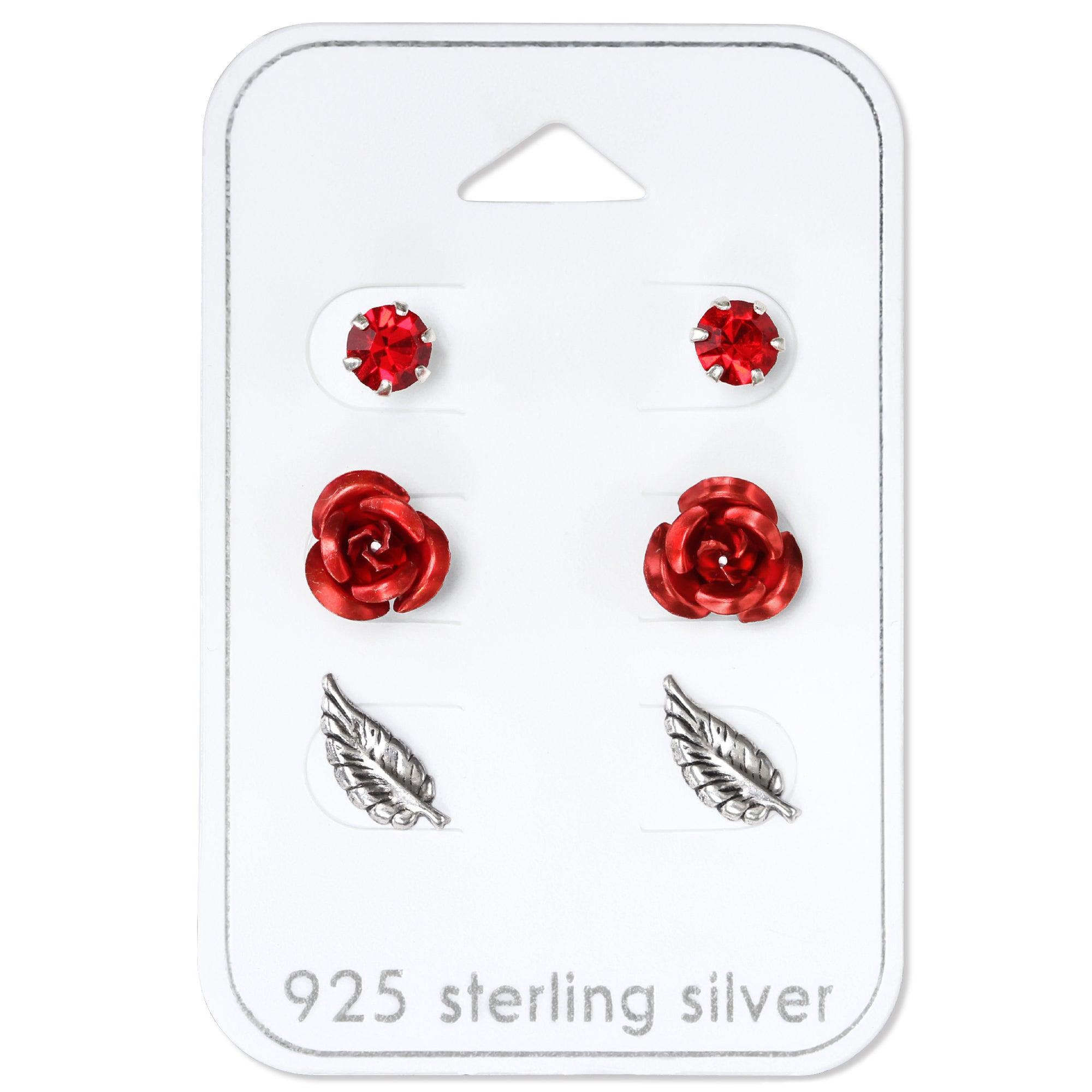 Silver button set, Red set - glitter, roses and leaves