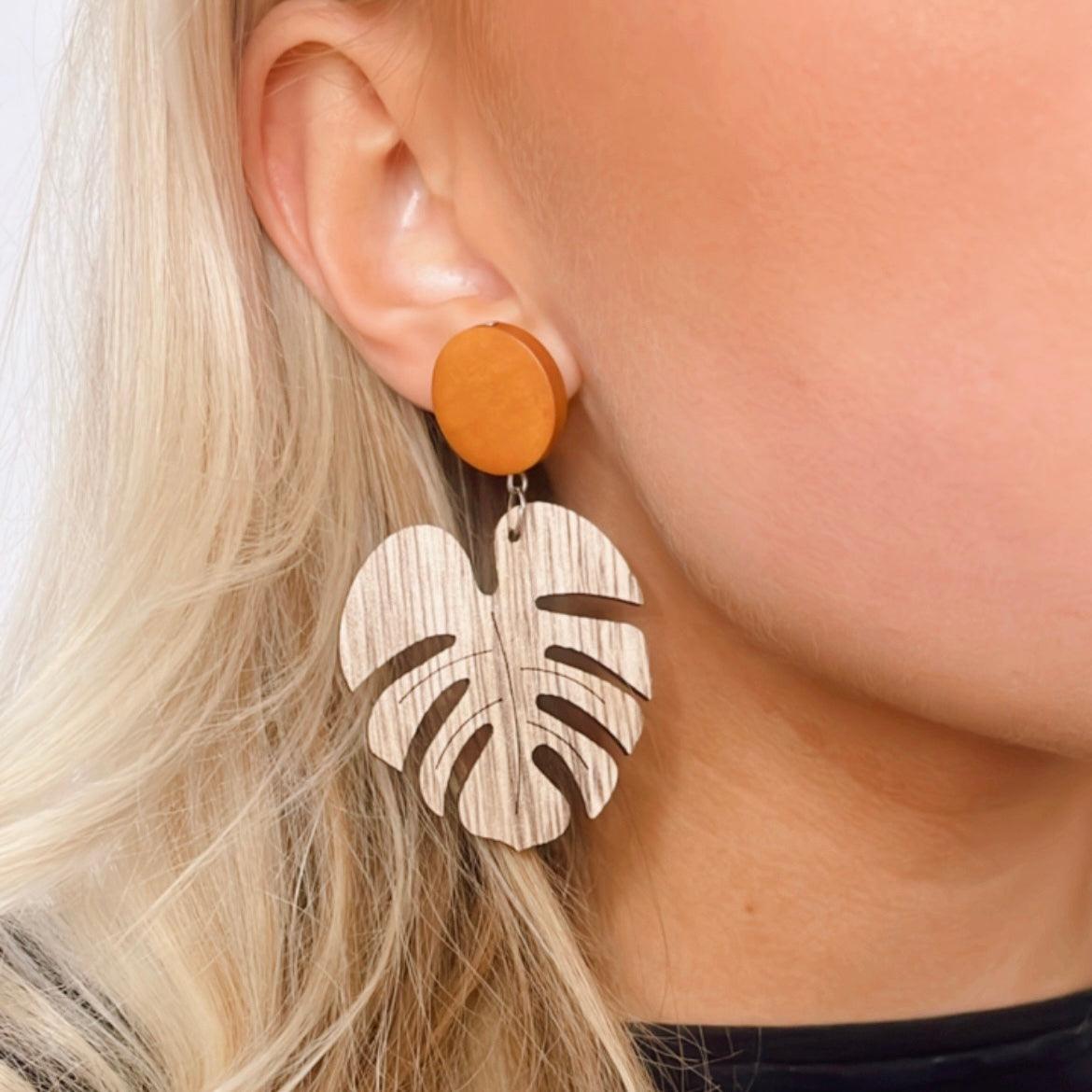 Earrings, FRENCH RIVIERA|Wooden troll leaves