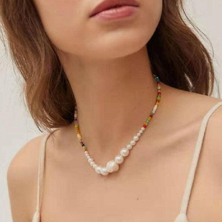 Necklace, FRENCH RIVIERA|Summer Necklace - colorful pearl necklace